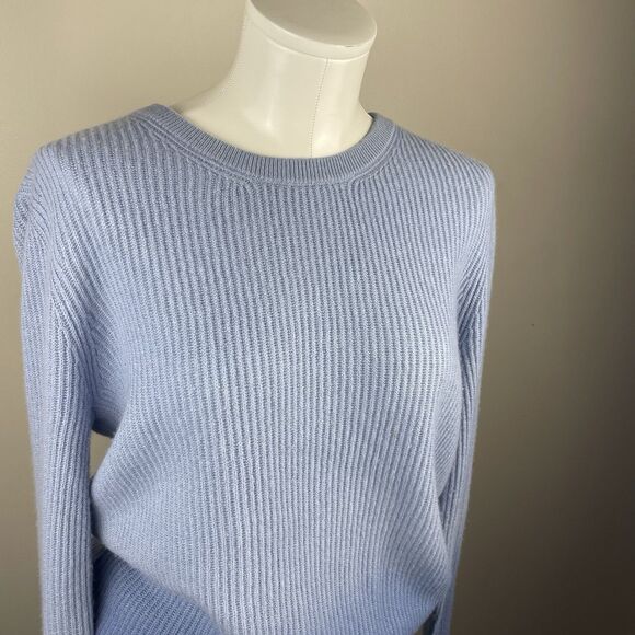 Amicale Blue Women’s L Crewneck Sweater 100 Cashmere Dip Dye  Classic Preppy - Picture 3 of 8